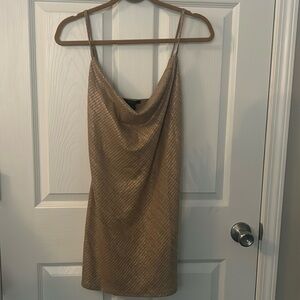 Gold mini dress with scoop neck